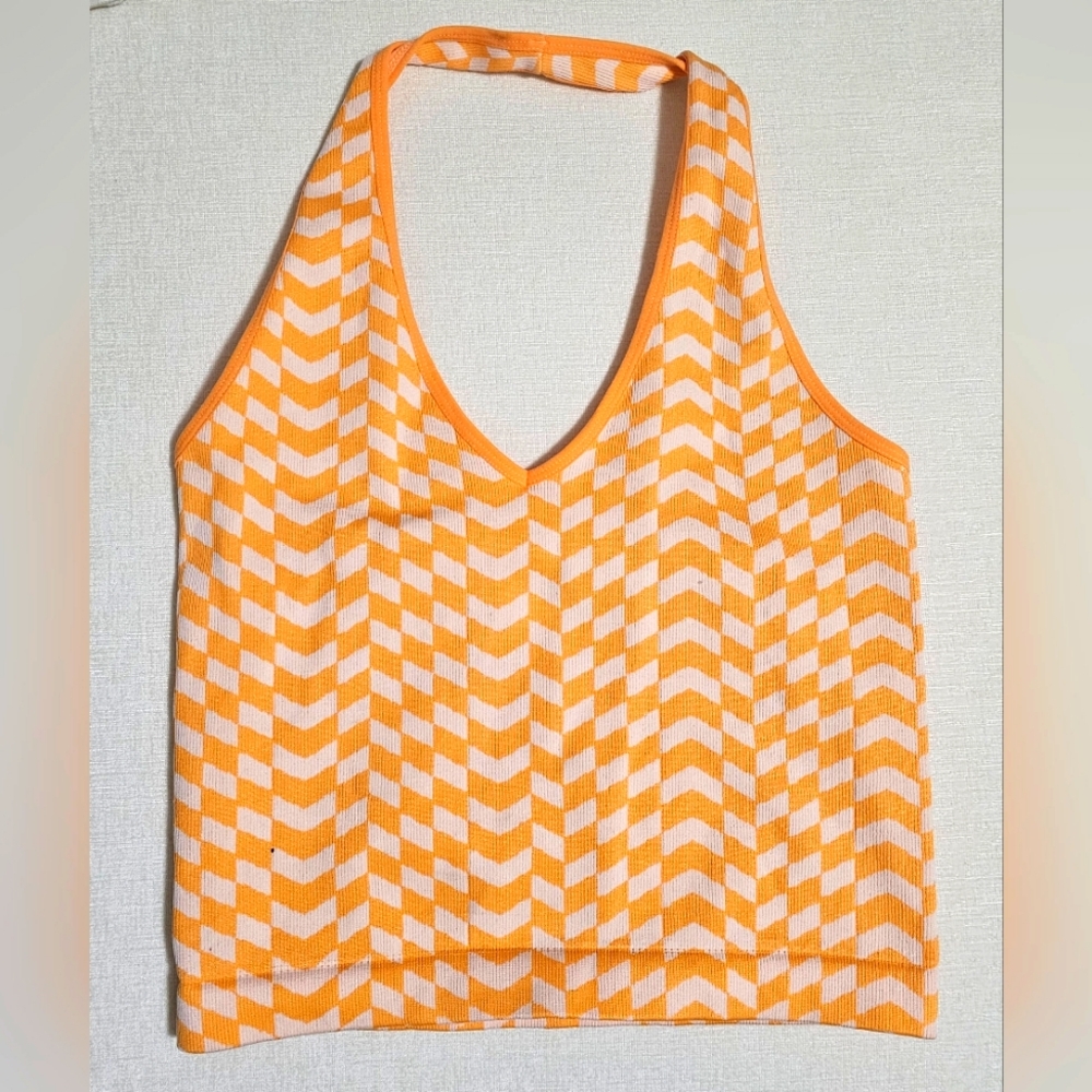 Orange and White Chevron Halter Top